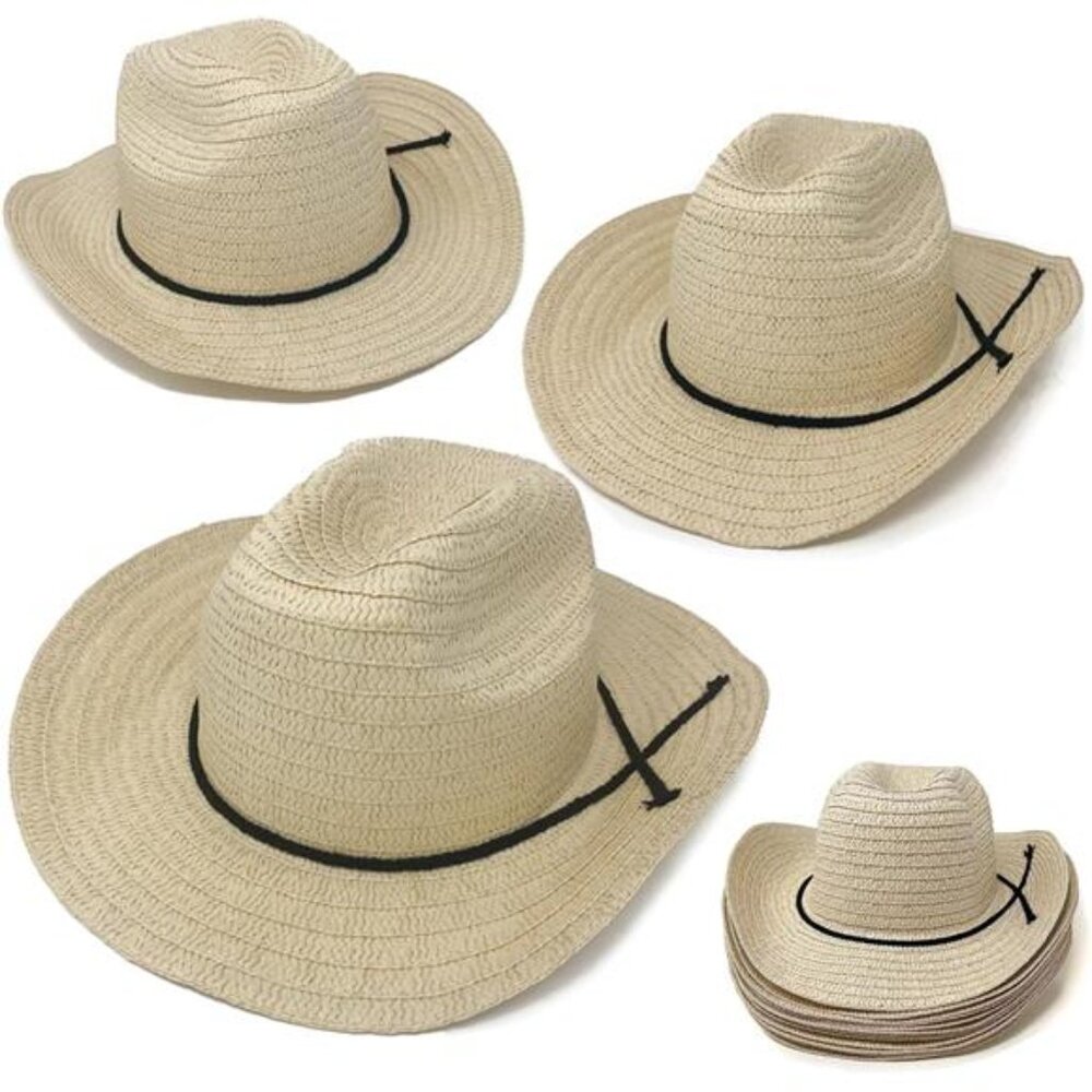 12 Pieces 24" Straw Cowboy Hats - Western Style  - Country Accessories